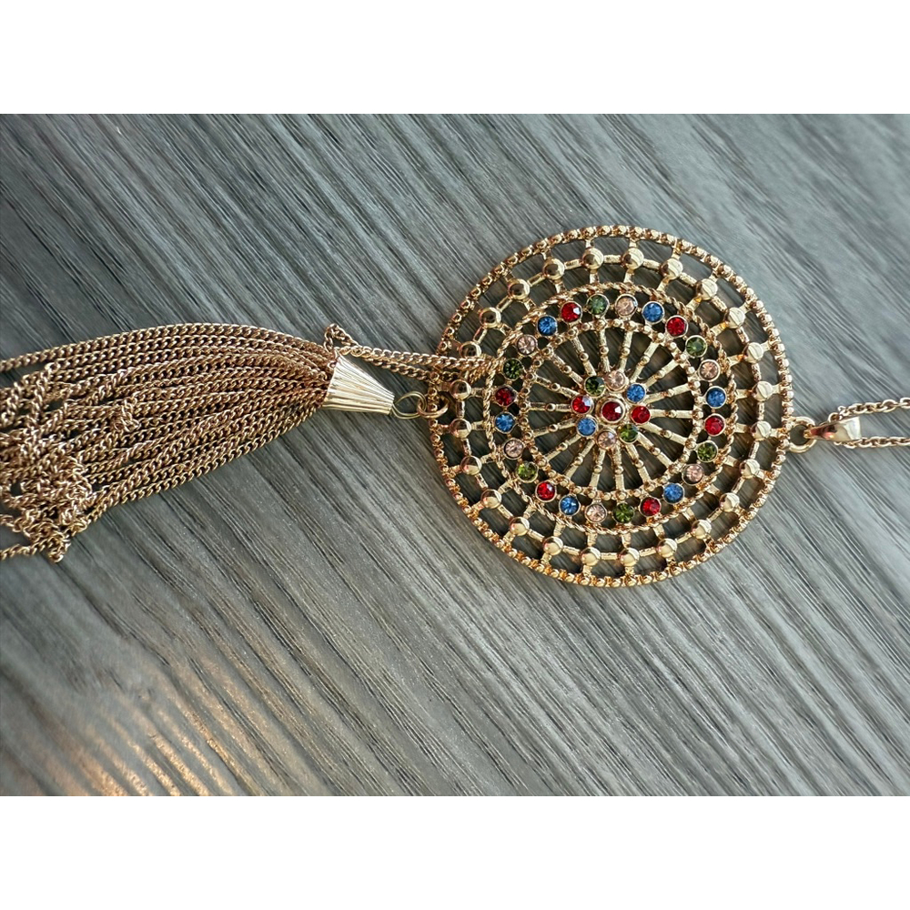 Women's SJ ART&CRAFTS Gold Multicolor Tassel Pendant Necklace One Size